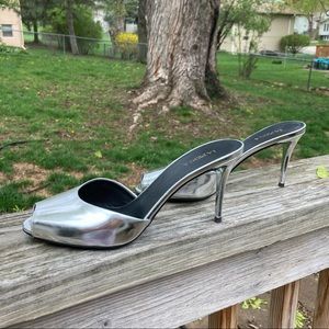 La Perla Slip On Mule Kitten Heel Silver Metallic